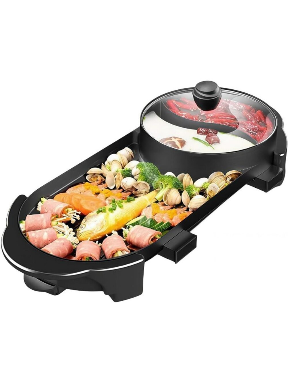 Electric Hot Pot & Grill Combo, Smokeless Korean BBQ, Dual Temp Control